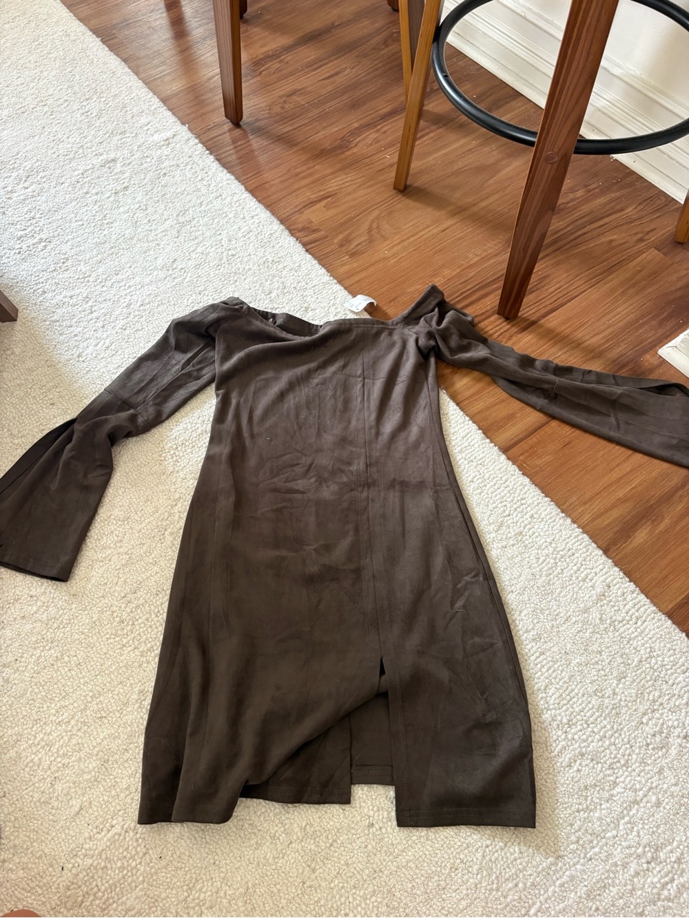 Ruby and Jenna Brown Long Sleeve faux suede Dress
